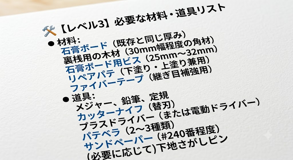 必要な材料、道具リスト