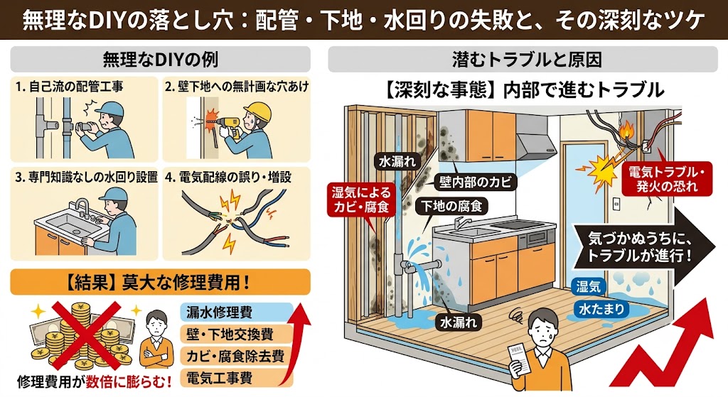 無理なDIYの落とし穴の図