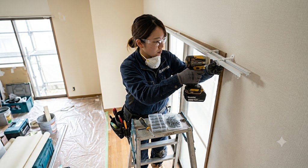 カーテンレール取り外し作業