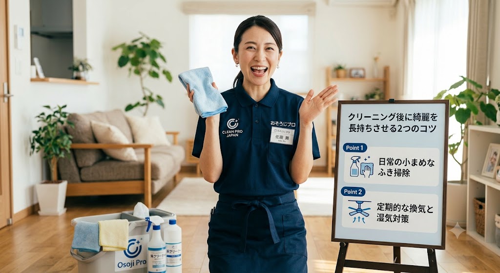 クリーニング後に綺麗を長持ちさせる2つのコツと言っている女性