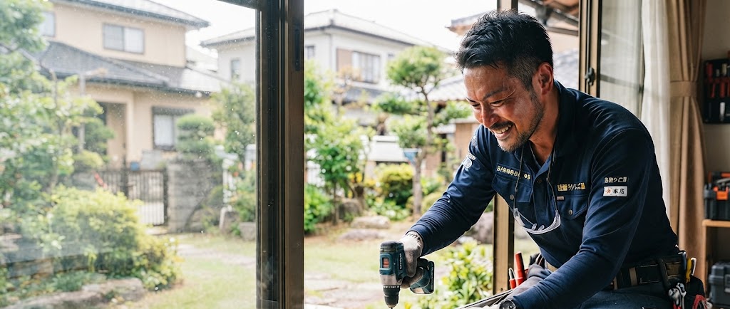 サッシ屋さんが作業をしている画像