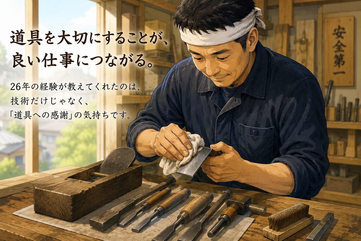 道具の手入れをする職人のイメージ