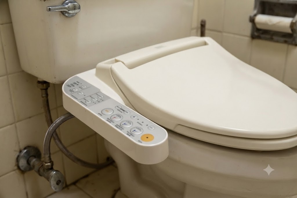 古いトイレに取り付けたウォシュレット