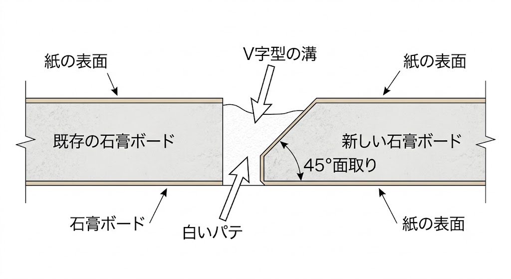石膏ボードの面取りの図