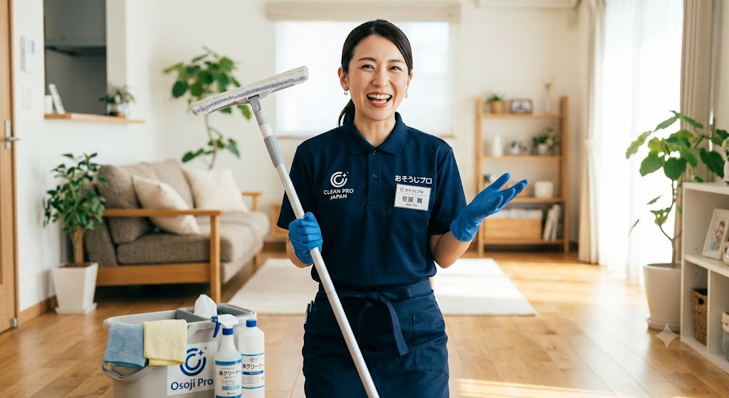 「予防メンテナンス」と明るく言っているおそうじ業者のプロの女性