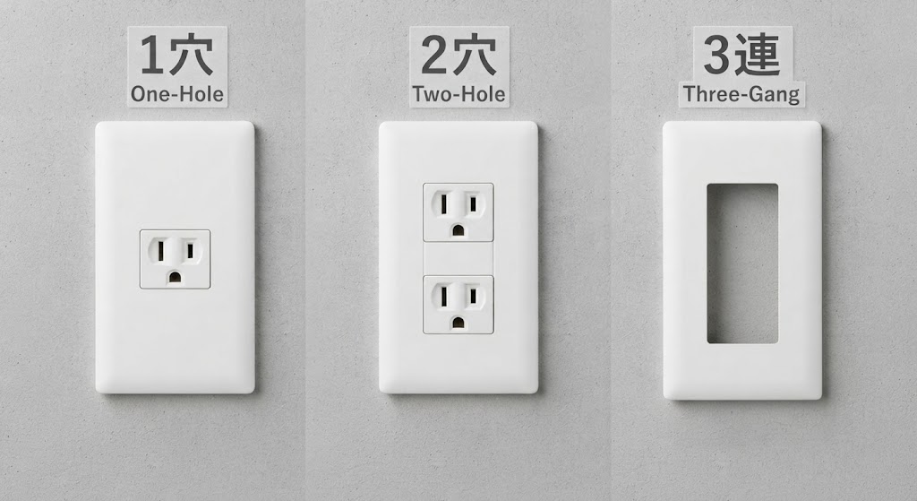 コンセントカバーの1穴・2穴・3連の比較