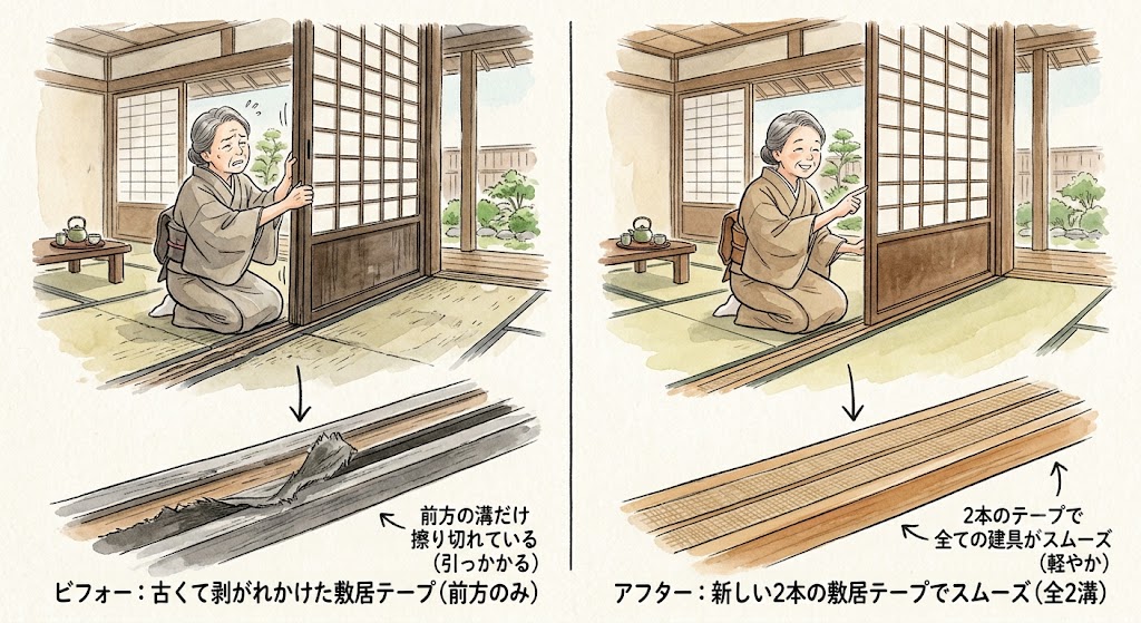 敷居テープ交換のビフォーアフター