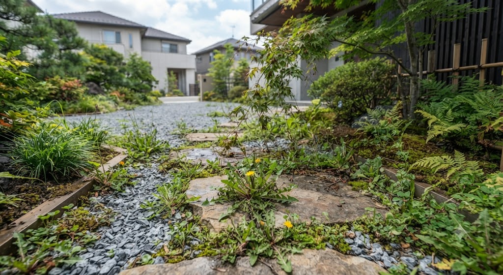 施工失敗で荒れた庭