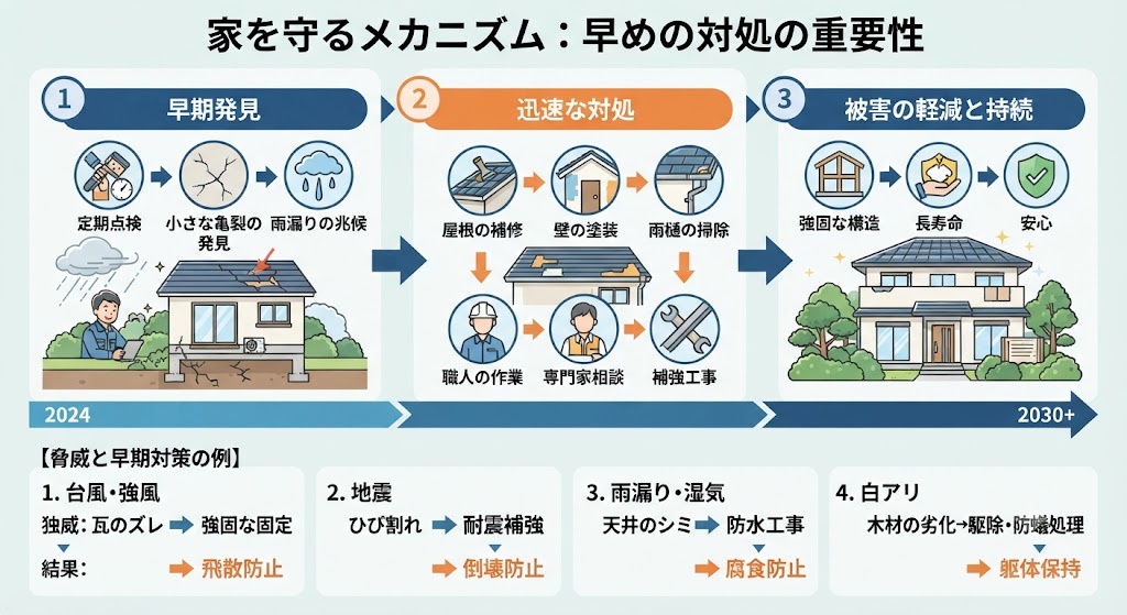 早めの対処で家を守るメカニズムの図