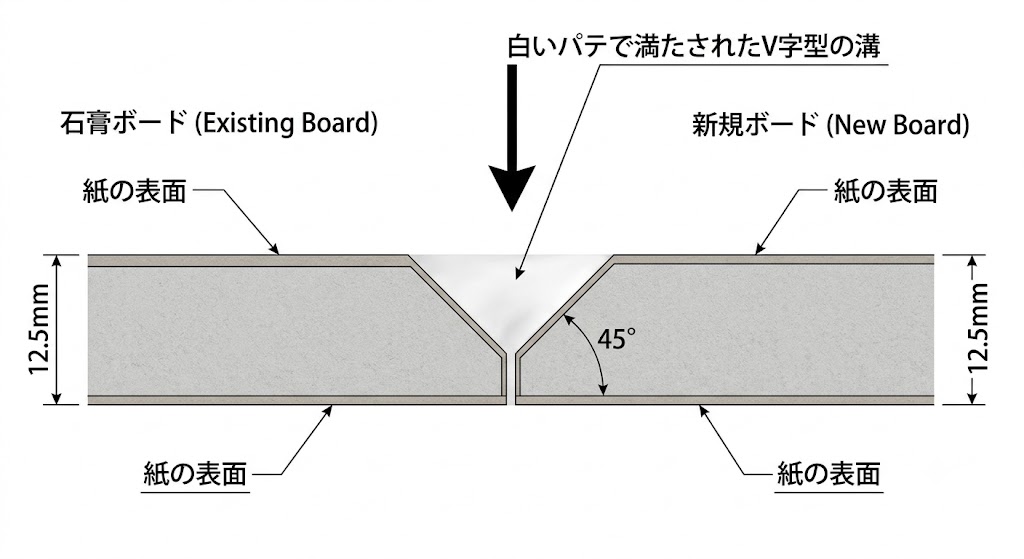 石膏ボードの面取りの図