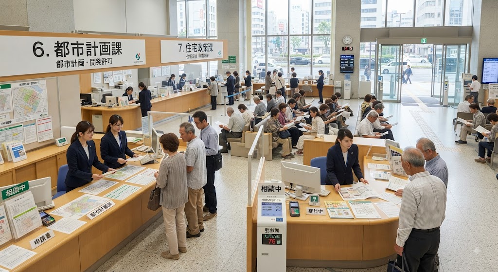 「都市計画課」や「住宅政策課」市役所の窓口