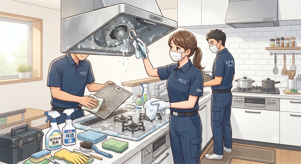 プロのレンジフードクリーニングイメージイラスト