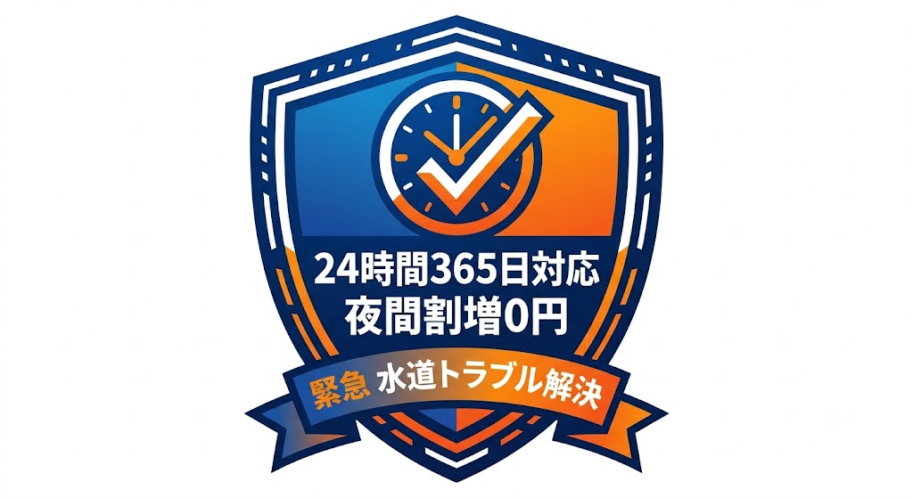 24時間365日対応・夜間割増料金0円の安心マーク